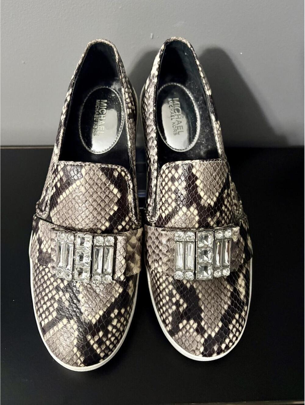 MICHAEL Michael Kors NWOT SZ 9 Python Snakeskin Crystal Slip On Sneakers